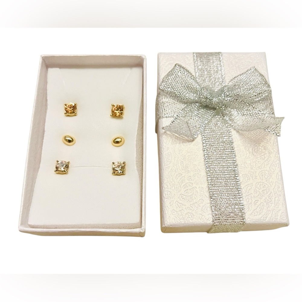 LOFT Elegant Gold-Toned, Clear, Peach Post Back Earrings - Picture 3 of 4